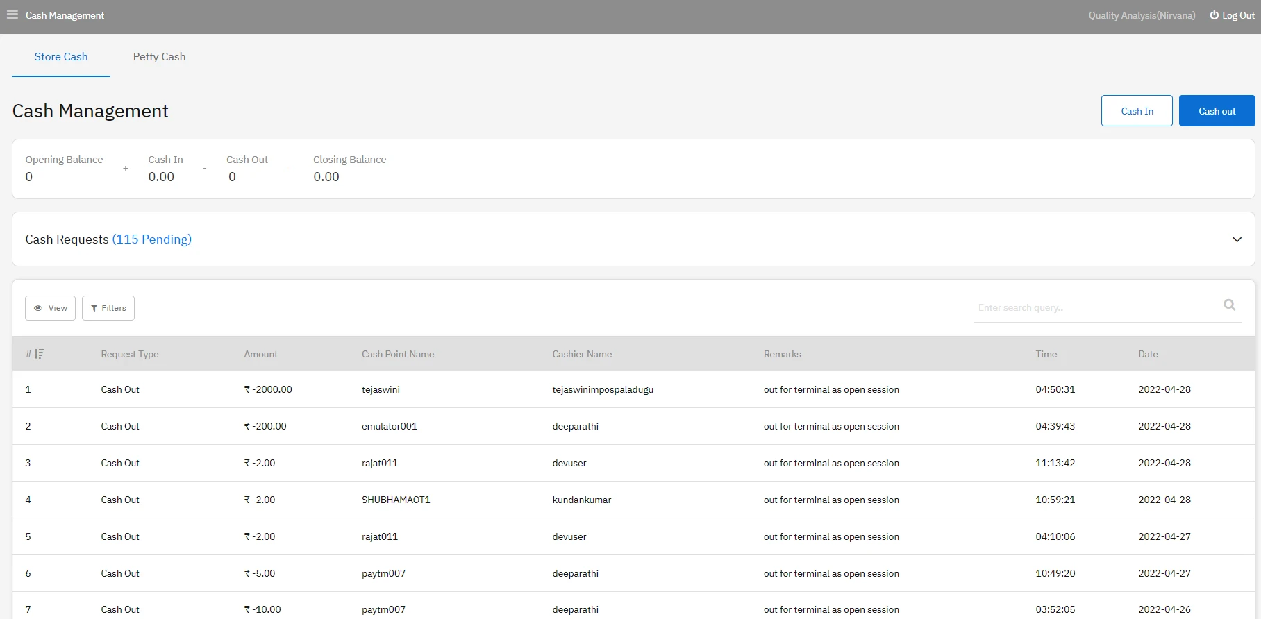 Cash Tracker on Ginesys mPOS