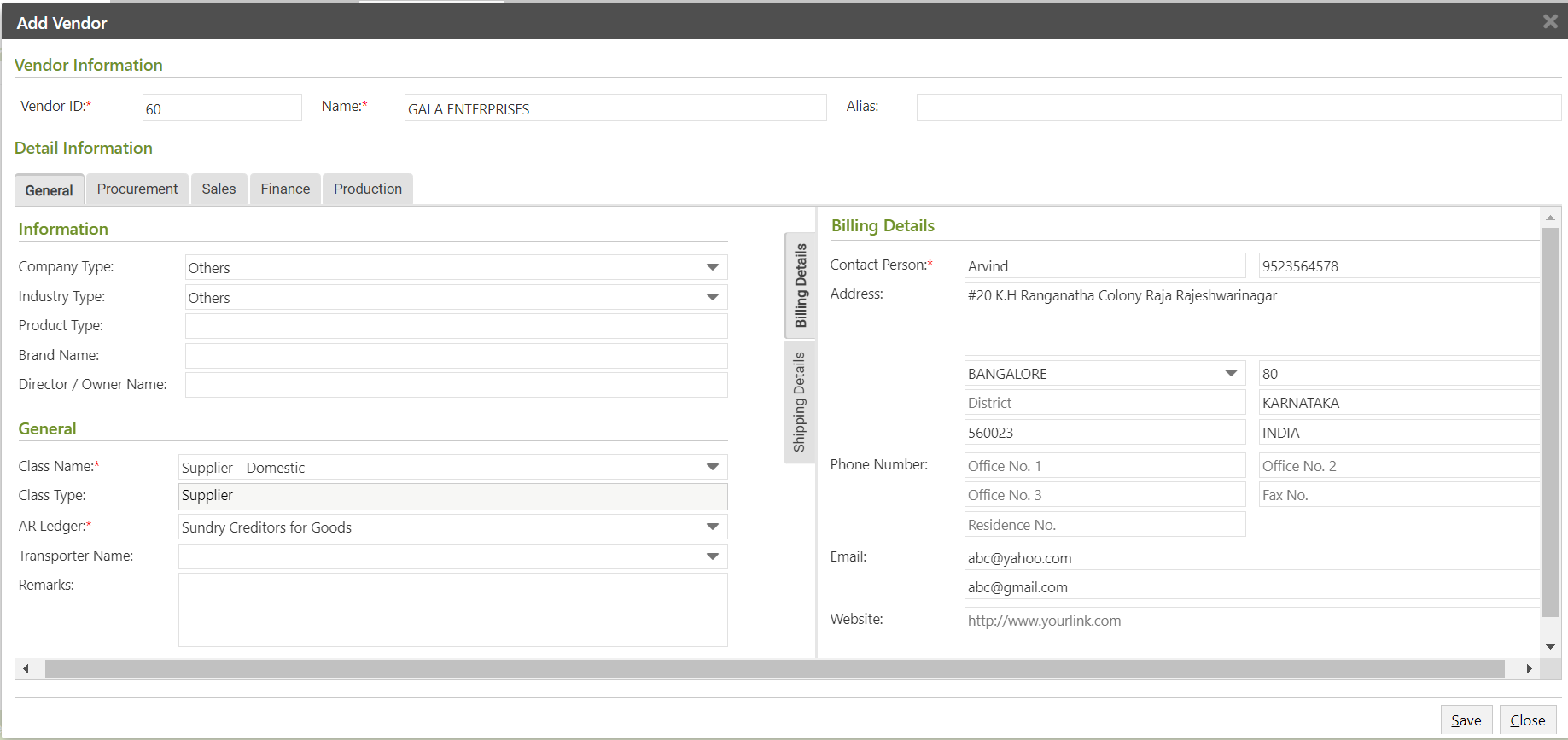 Simple Vendor Management with bulk options